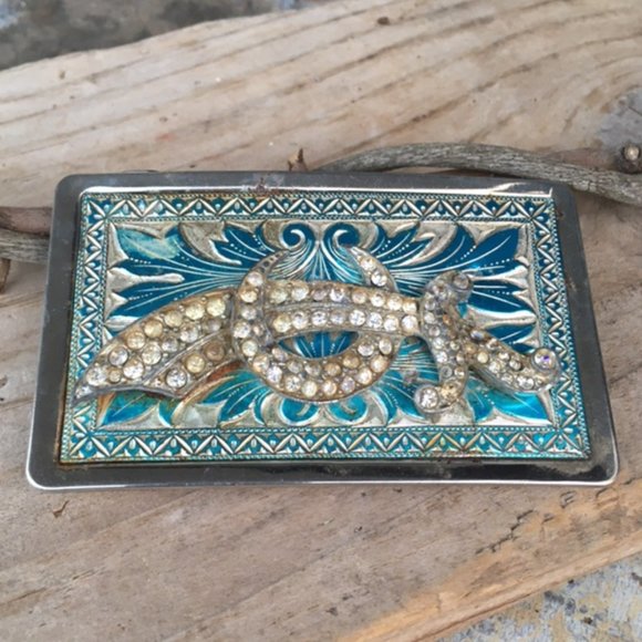 One-of-a-Kind Vintage Cowgirl Cowboy Bling Belt Buckle - Picture 11 of 12